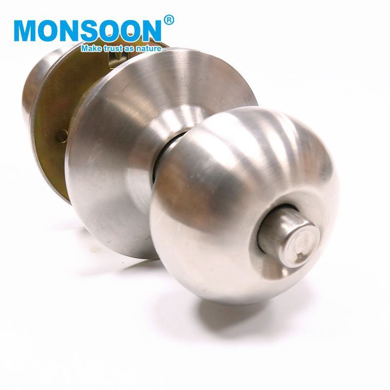 new household keyless round Interior door knob sliver round cylindrical door lock for metal wooden door