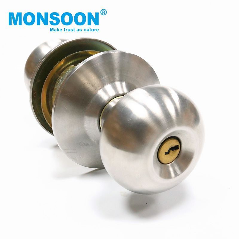 new household keyless round Interior door knob sliver round cylindrical door lock for metal wooden door