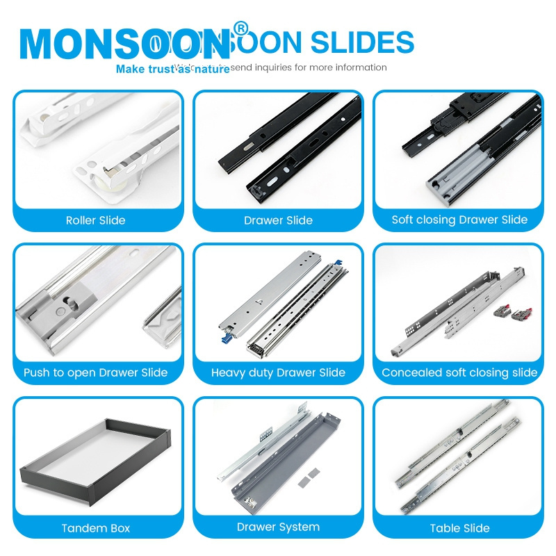 Monsoon 3/4 extension 2 fold 42mm ball bearing rail runners Heavy Duty Drawer Slide for furniture cabinet