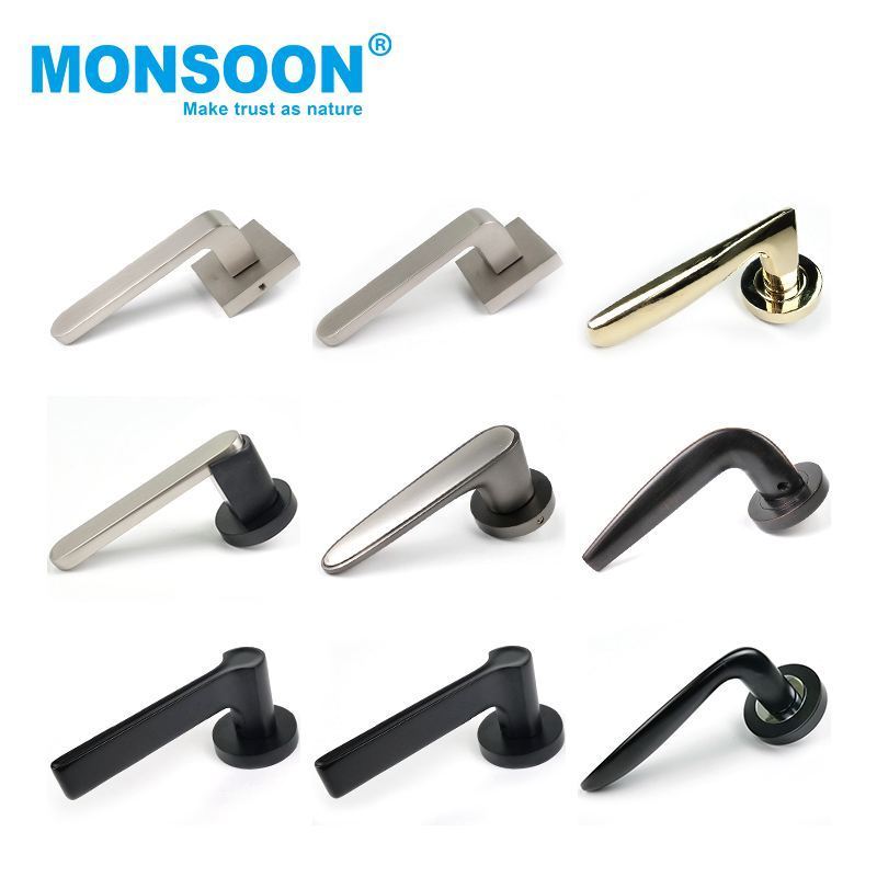 Modern Exterior safety wooden Bedroom Silver Gray Wood Door Pull Handles door hardware locks handle For Bedroom