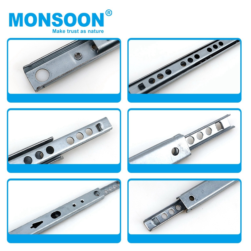 Monsoon 3/4 extension 2 fold 42mm ball bearing rail runners Heavy Duty Drawer Slide for furniture cabinet