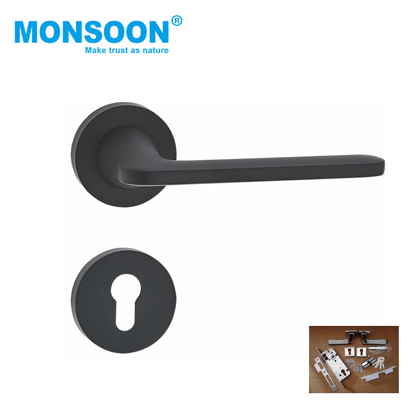 Alloy Pull Handle sliding wardrobe matt black zinc alloy lever door handle lock set entry front lever door locks