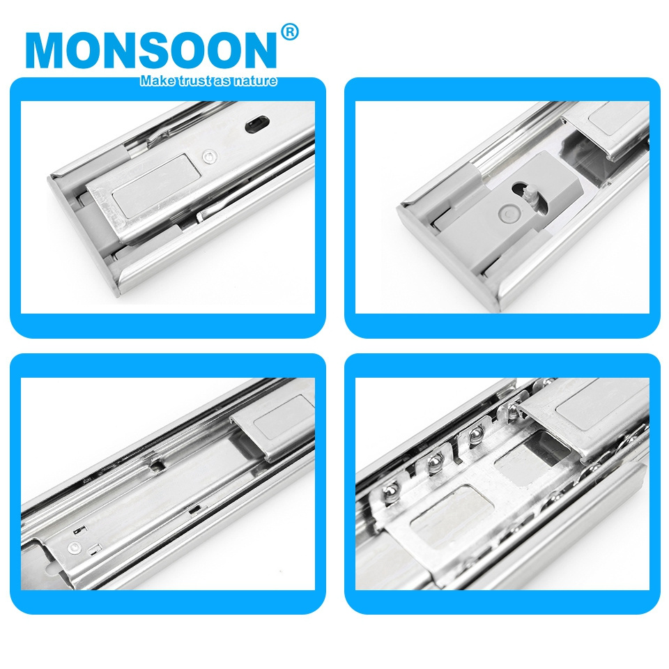 45mm Drawer telescopic channel Soft Close Drawer Slider Ball Bearing Drawer push to open ball bearing slide For Kitchen Table