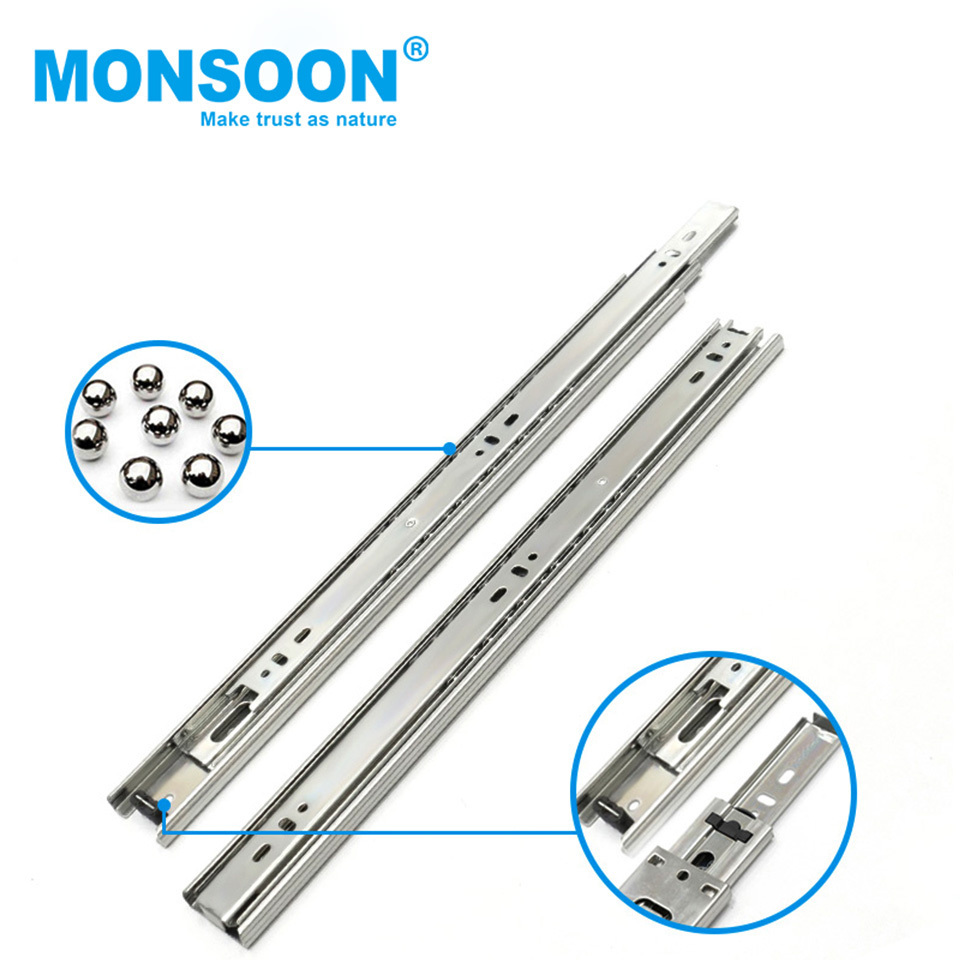 kitchen cabinet drawer rail MONSOON Stainless Steel 3-Fold Full Extension Ball Bearing Drawer Slide For Cabinet Accessories