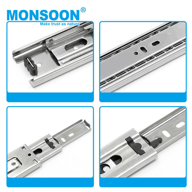 kitchen cabinet drawer rail MONSOON Stainless Steel 3-Fold Full Extension Ball Bearing Drawer Slide For Cabinet Accessories