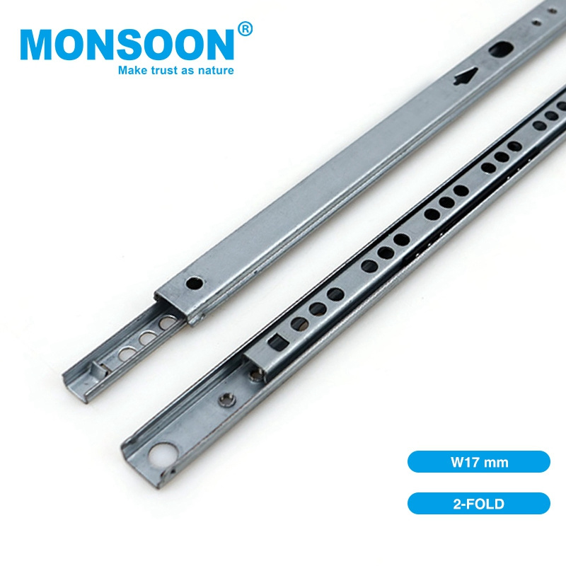 Monsoon 3/4 extension 2 fold 42mm ball bearing rail runners Heavy Duty Drawer Slide for furniture cabinet