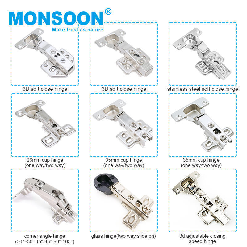 Cupboard Hinge stainless steel hydraulic 3d 35mm cup plane bottom wardrobe Iron furniture cabinet hinge with soft close hinges