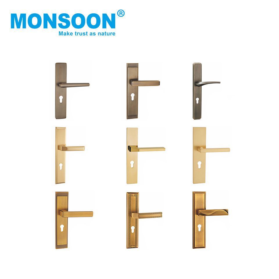 Modern Exterior safety wooden Bedroom Silver Gray Wood Door Pull Handles door hardware locks handle For Bedroom