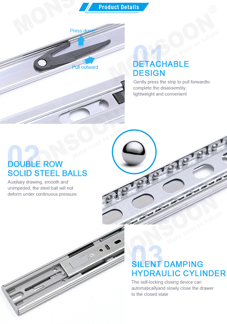 custom kitchen hardware ball bearing drawer slide parts concealed side mount soft close drawer slide