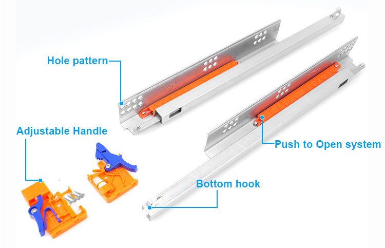 hidden drawer rails Heavy duty Telescopic undermount drawer slides soft close concealed slide drawer box package