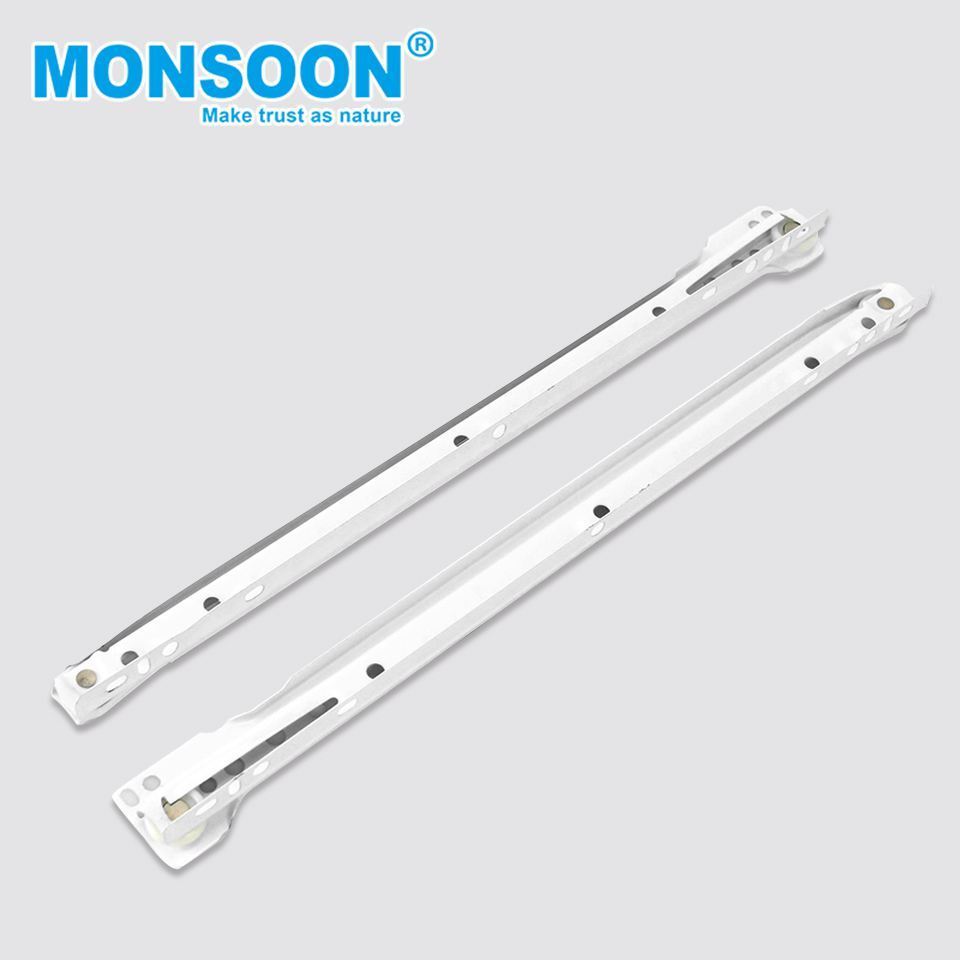 10-24 Inch Cabinet Drawer Guide  nylon wheel rails Powder Coated bottom mount roller Metal Under Desk Drawer slides