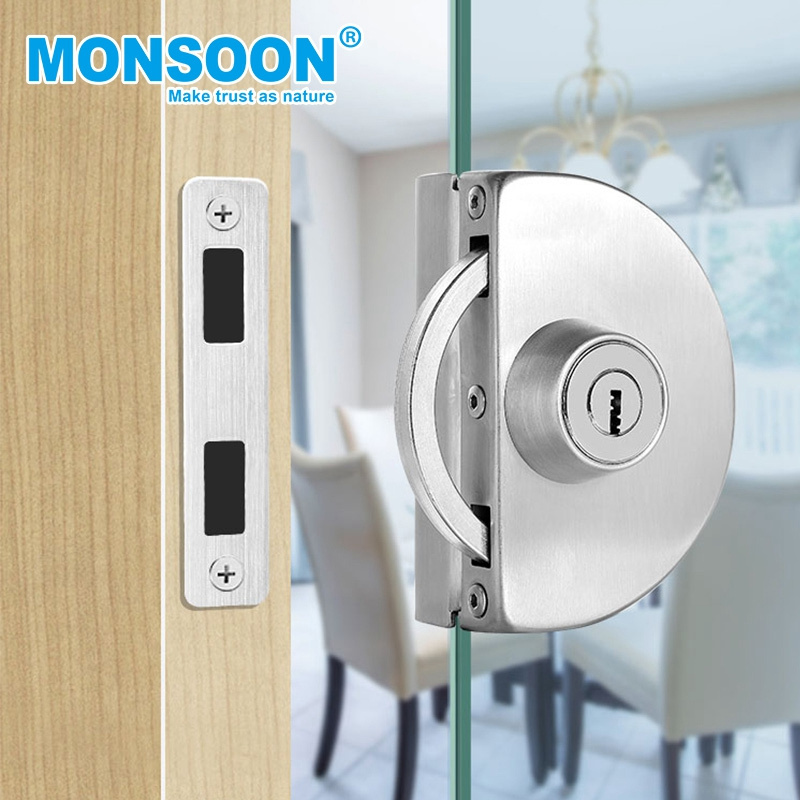 Central Stainless Glass Door Lock swing cylinder handle frameless glass door lock Double Side Glass Door Lock with keys