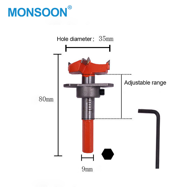 Positioning Woodworking Hole Opener 35 Mm Forstner Drill Bits Set Carbide Adjustable Hinge Boring Bits