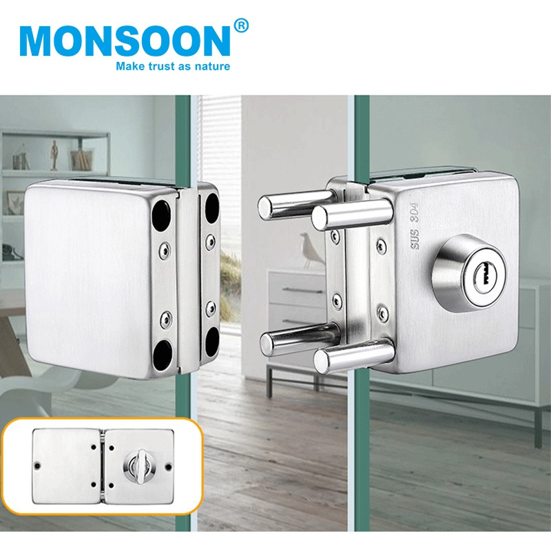 Central Stainless Glass Door Lock swing cylinder handle frameless glass door lock Double Side Glass Door Lock with keys