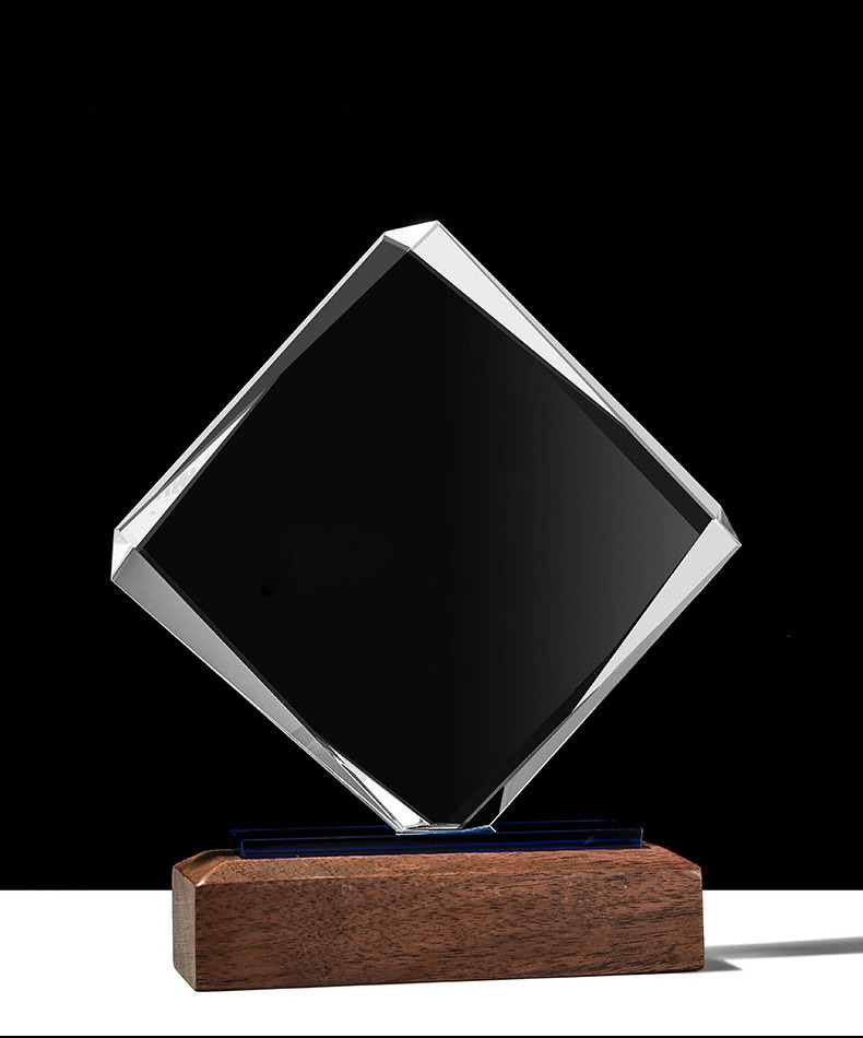 Blank Handmade Crystal Awards Custom logo trophy with wooden base for winners with nice gift box package