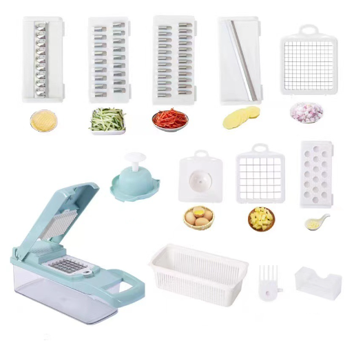 Professional 13 in 1 Multifunctional Food Chopper Kitchen Vegetable Onion Cutter Slicer with 8 Blades and Strainer Basket