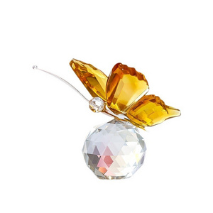 Handmade Glass Flying Butterfly with crystal ball base crafts figurine collection cut glass ornament statue animal perfect gift