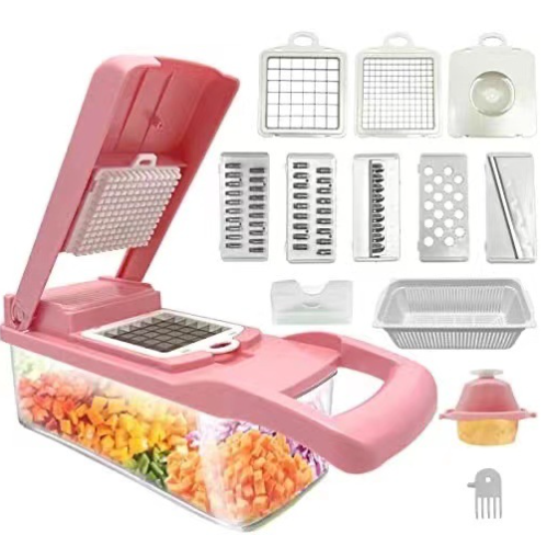 Professional 13 in 1 Multifunctional Food Chopper Kitchen Vegetable Onion Cutter Slicer with 8 Blades and Strainer Basket