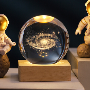 3D Galaxy Crystal Ball Night Light with LED Wooden Base for Birthday and Astronomy Space Universe Gifts for Teens Boys and Girls