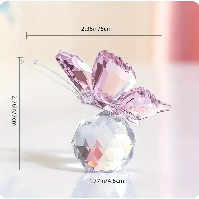 Handmade Glass Flying Butterfly with crystal ball base crafts figurine collection cut glass ornament statue animal perfect gift