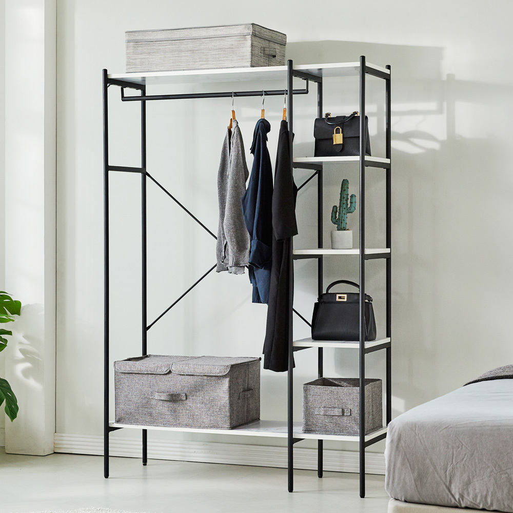 Modern Metal Frame Marble Clothes Hanger Wardrobe set  display shelving rack steel closet organizer for small space