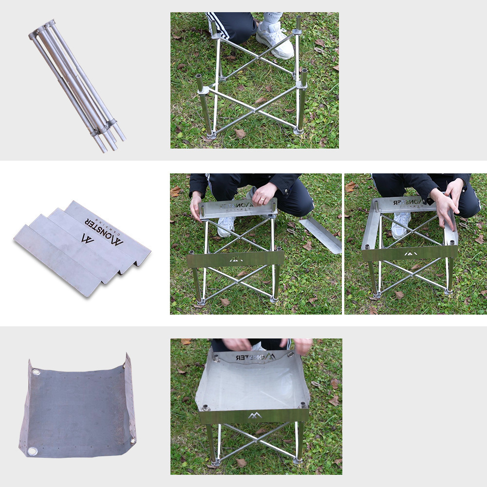 Outdoor Camping Folding Lightweight Never Rust Stainless Steel Portable Campfire Pop-Up Fire Pit with Carrying Bag Included