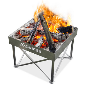 Outdoor Camping Folding Lightweight Never Rust Stainless Steel Portable Campfire Pop-Up Fire Pit with Carrying Bag Included