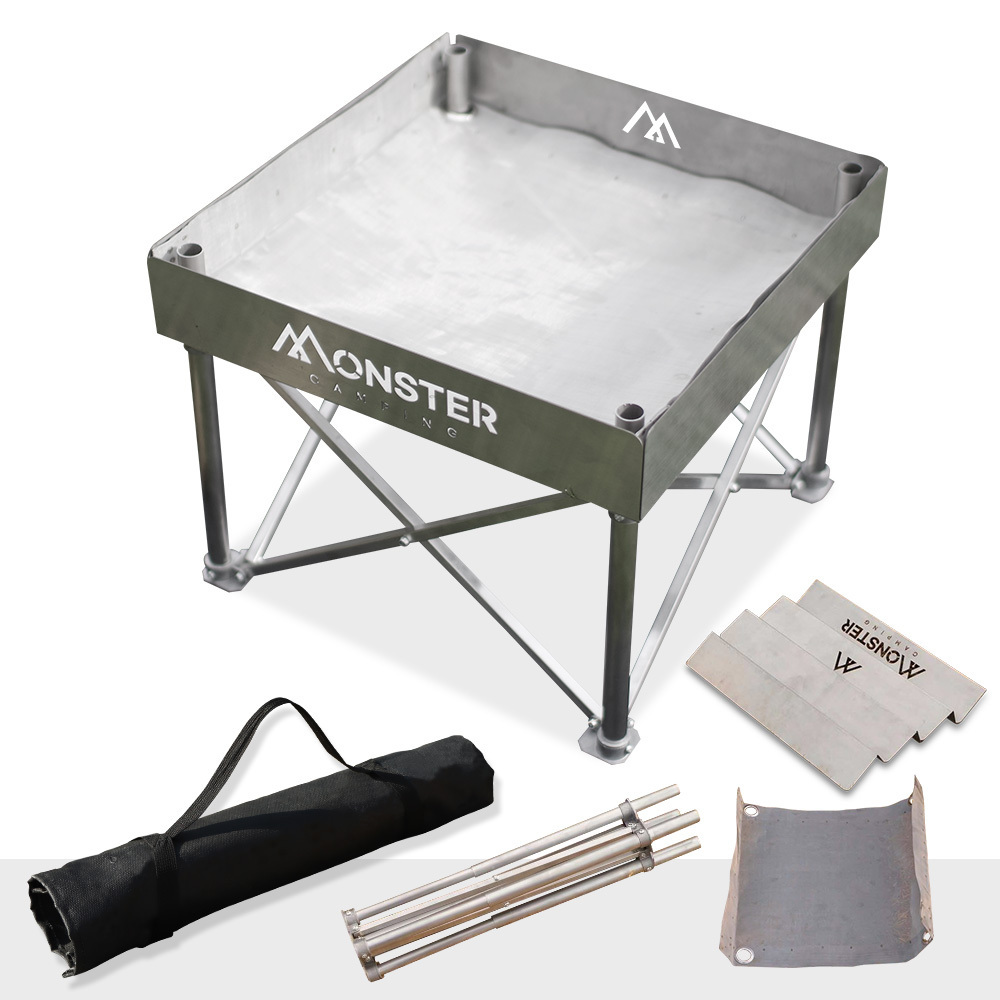 Outdoor Camping Folding Lightweight Never Rust Stainless Steel Portable Campfire Pop-Up Fire Pit with Carrying Bag Included