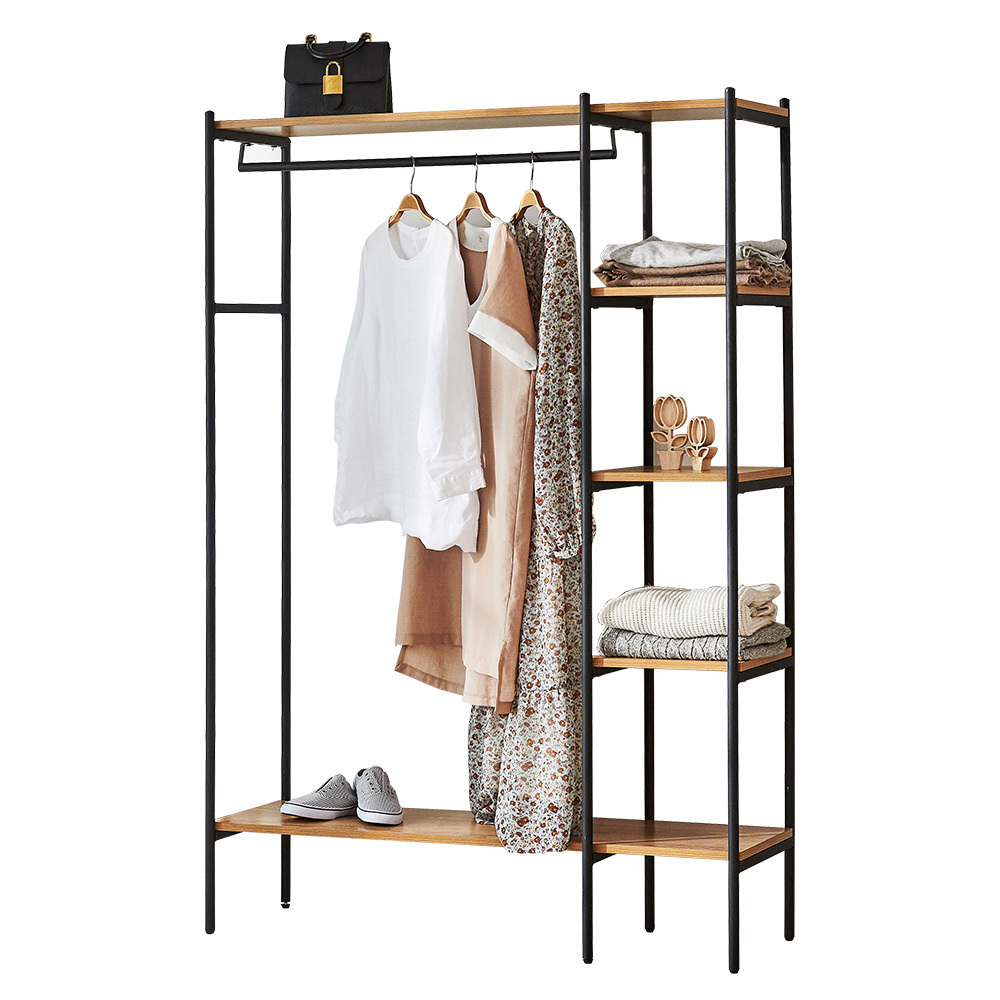 Modern Metal Frame Wooden Clothes Armoire Wardrobe set  display shelving rack steel closet organizer for small space