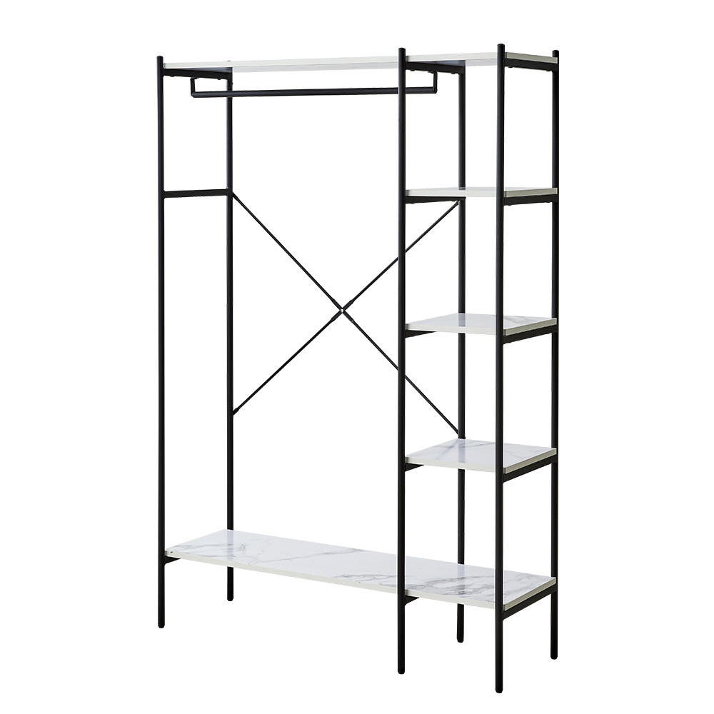 Modern Metal Frame Wooden Clothes Armoire Wardrobe set  display shelving rack steel closet organizer for small space