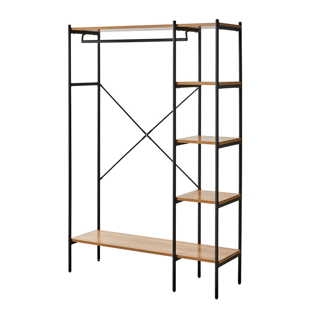 Modern Metal Frame Wooden Clothes Armoire Wardrobe set  display shelving rack steel closet organizer for small space