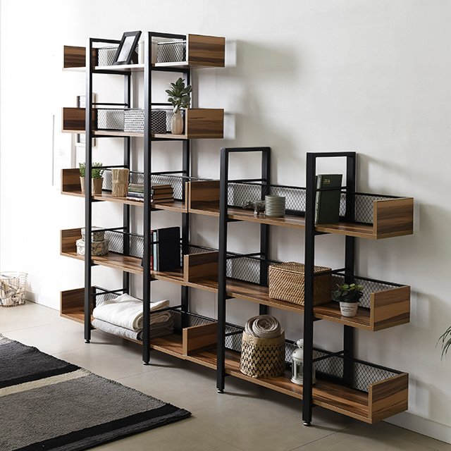 Modern Design Furniture Portable Book Shelf Industrial Metal Wooden Storage Rack display Shelves Bookcase OEM ODM