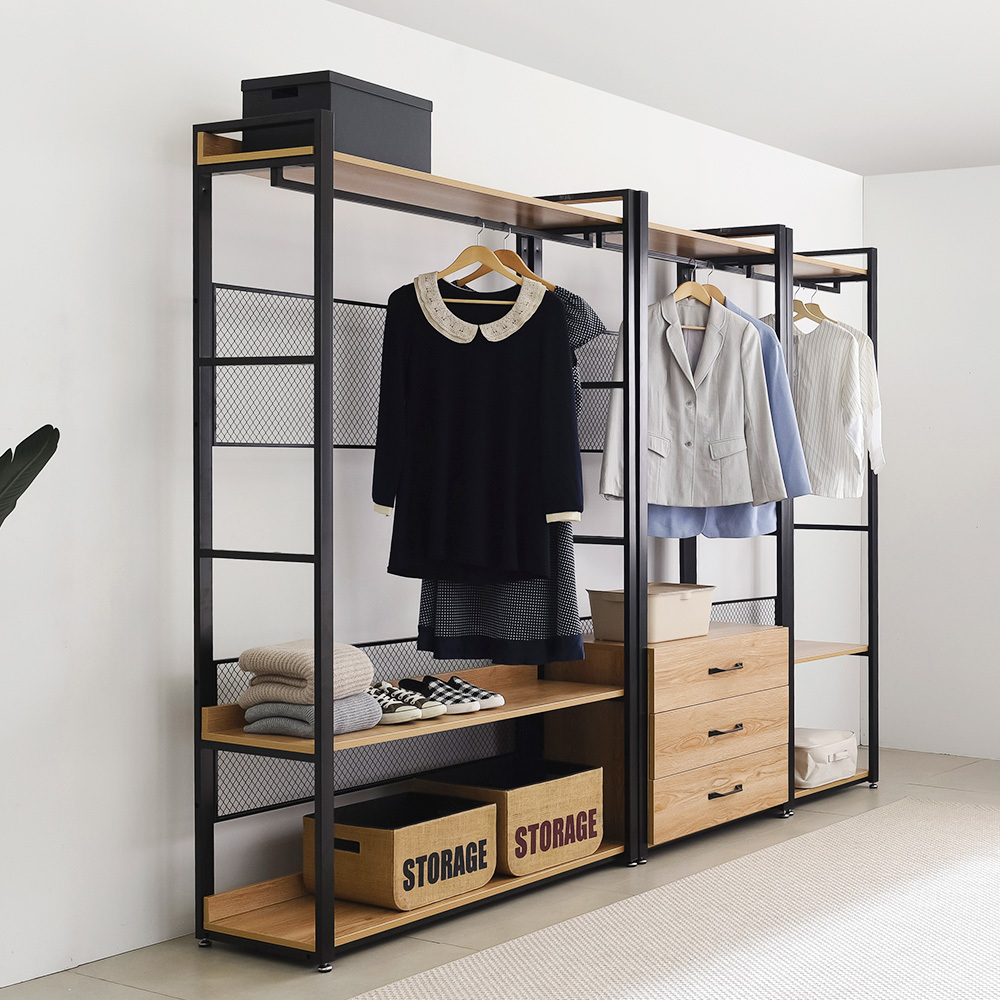 Modern Simple Metal Steel Wooden wardrobe closet wall in wardrobe design bedroom Sets Armoire almirah