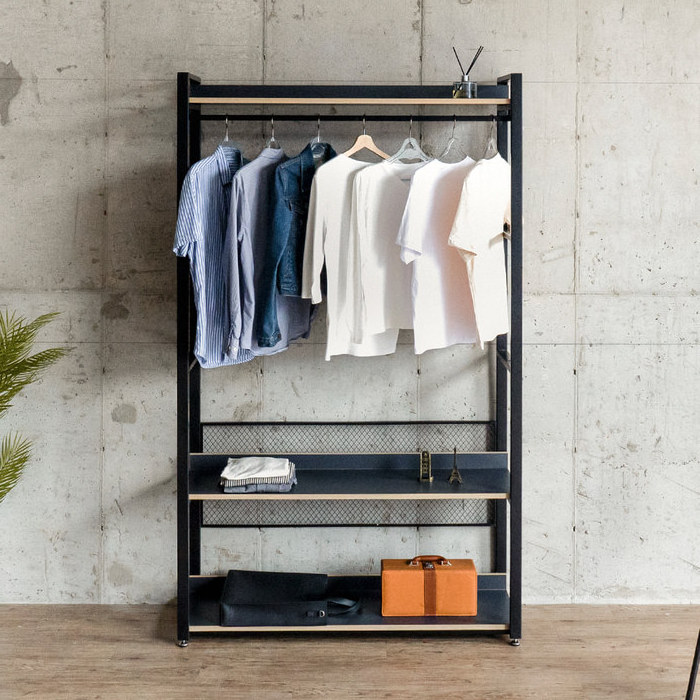 Metal hanger rod wooden shelves wardrobe walk in closet Freestanding 2 Tiers Shelves Clothes Garment Racks Hotel Furniture