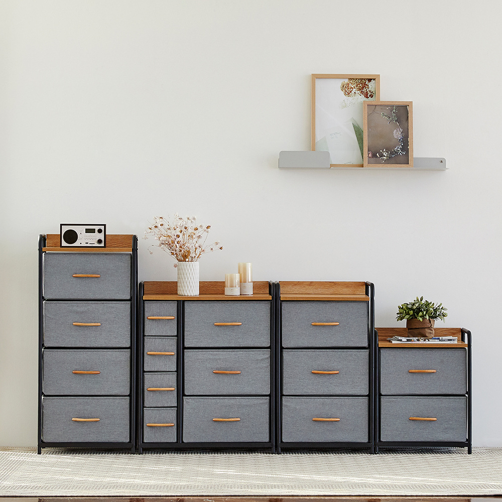 Chest of Drawers Fabric Storage Drawers Dresser with Wood Top Dark Grey Cabinet living room furniture Cloth Organizer