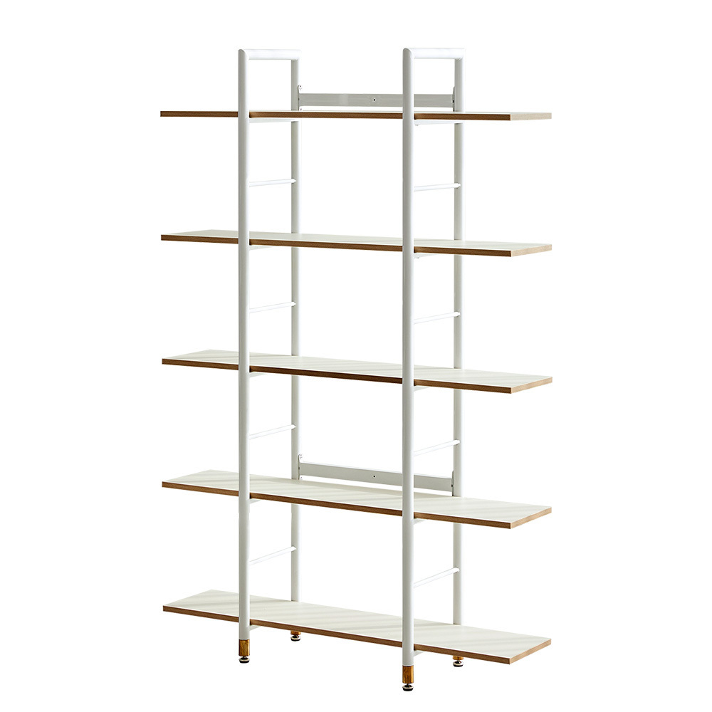 Wooden Metal Display Open Storage Shelves Bookcase boo square White frame 5 tiers back mesh leaning bookshelf