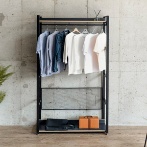 Metal hanger rod wooden shelves wardrobe walk in closet Freestanding 2 Tiers Shelves Clothes Garment Racks Hotel Furniture