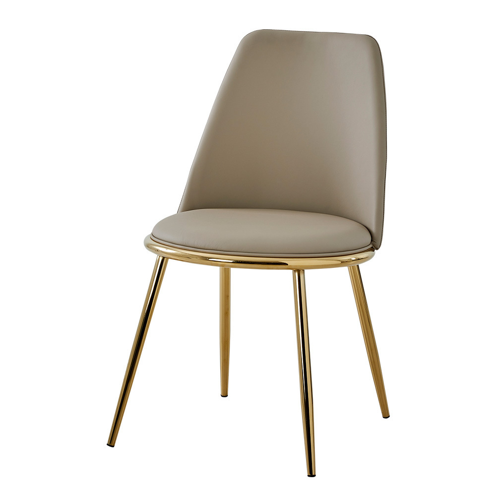 Modern Contemporary PU Leather Seat beige Dining Chairs with gold metal iron leg Hotel Salon Restaurant Chairs