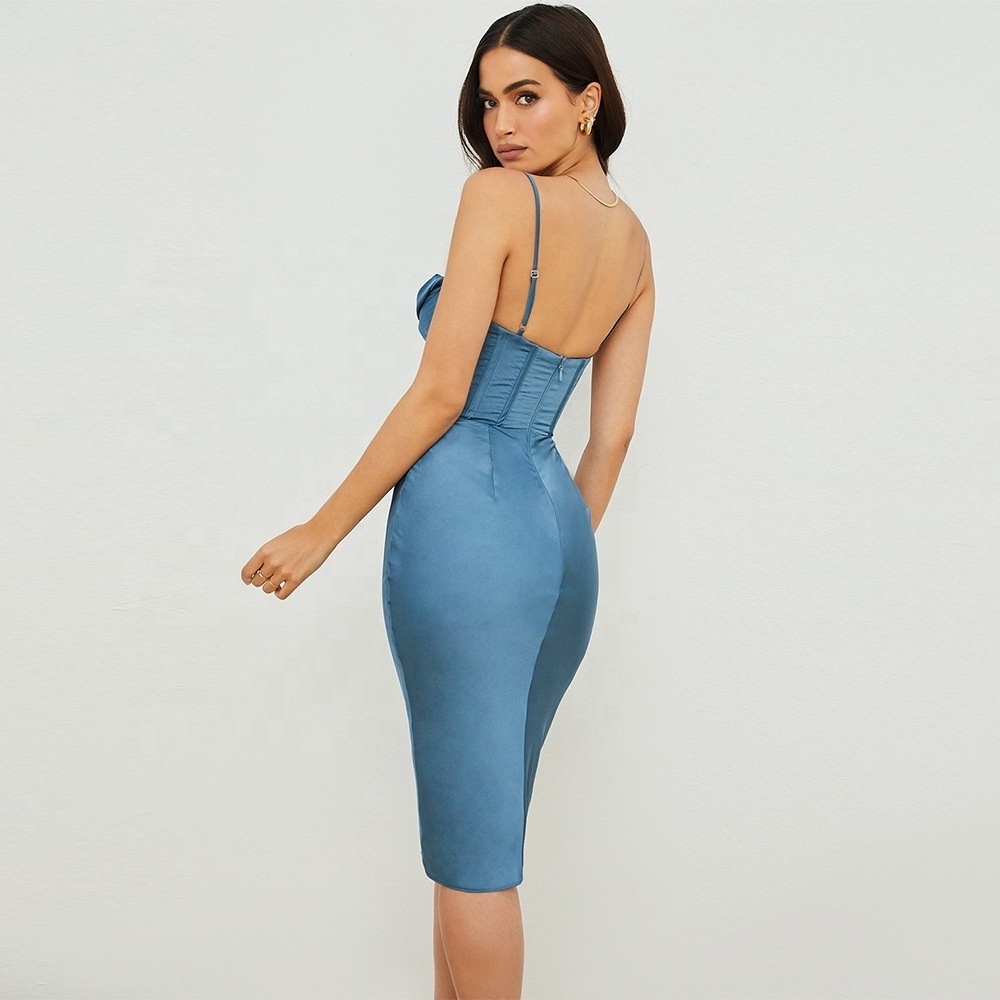 Stylish Corset Comfy Satin Spaghetti Strap Draped Wrap Sexy Women Clothing Back Out Celebrity Night Outfits Cocktail Dress