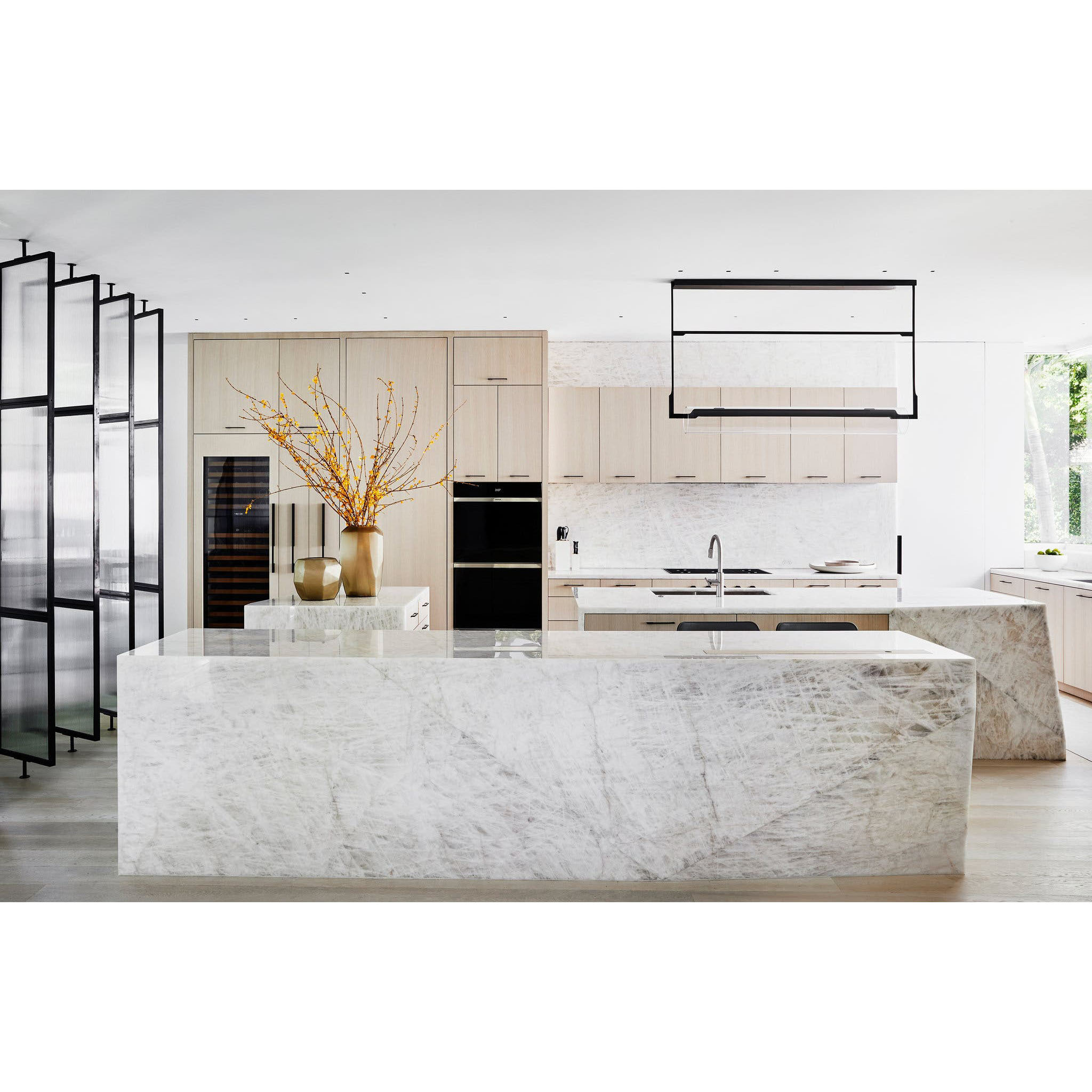 pure white marble one piece kitchen sink and countertop with edge profile