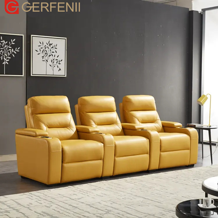 Theater Furniture Electric Sofa Lounge Reclining Cuphole Storage Leather Sofa Set Theater Cinema Sofa