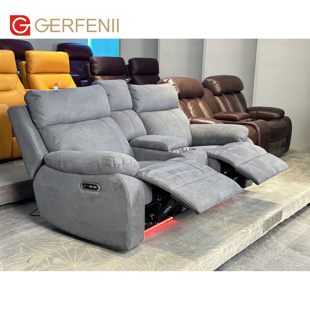 Luxury Modern Living Room Furniture Microfiber Fabric Sofas 3 2 1 Seater Sofa Set Recliner With Console Manual Recliner Sofa Set