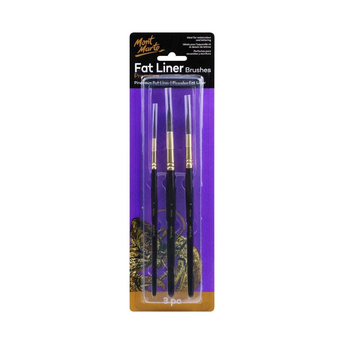 Mont Marte Fat Liner Brush Set Taklon/Squirrel 16/10/6 detail paint brush