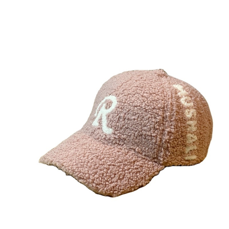 Embroidered R Baseball Caps Winter Cozy Plush Warm Fluffy Faux Teddy Fur Baseball Cap For Women