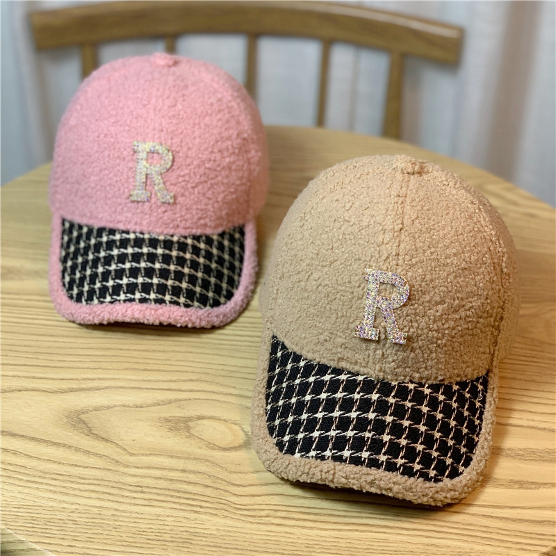 Embroidered R Baseball Caps Winter Cozy Plush Warm Fluffy Faux Teddy Fur Baseball Cap For Women