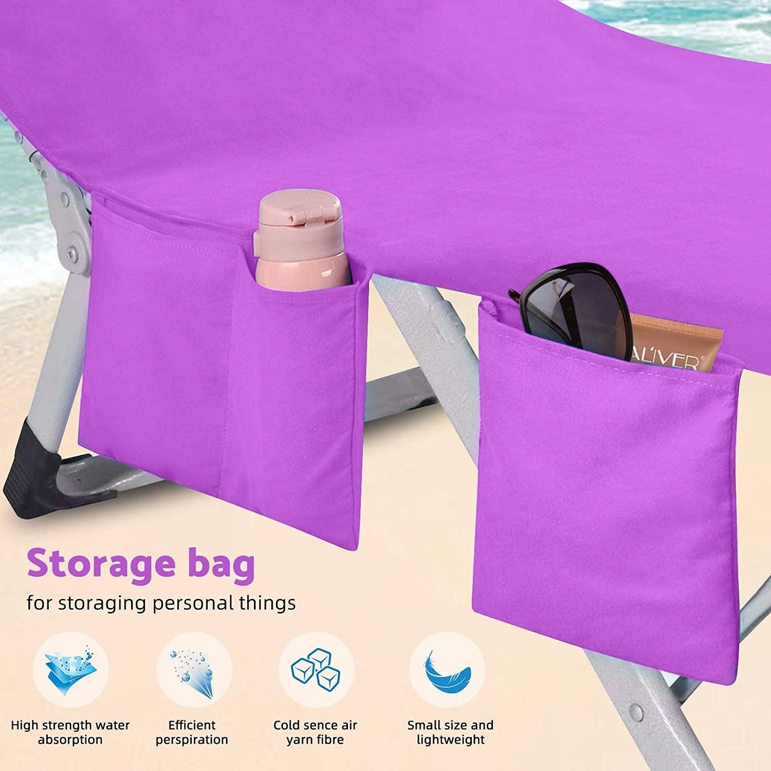 Factory Wholesale Water Absorption Quick Drying Beach Towel Lounge Chair Cover with Pockets