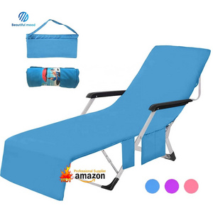 Factory Wholesale Water Absorption Quick Drying Beach Towel Lounge Chair Cover with Pockets