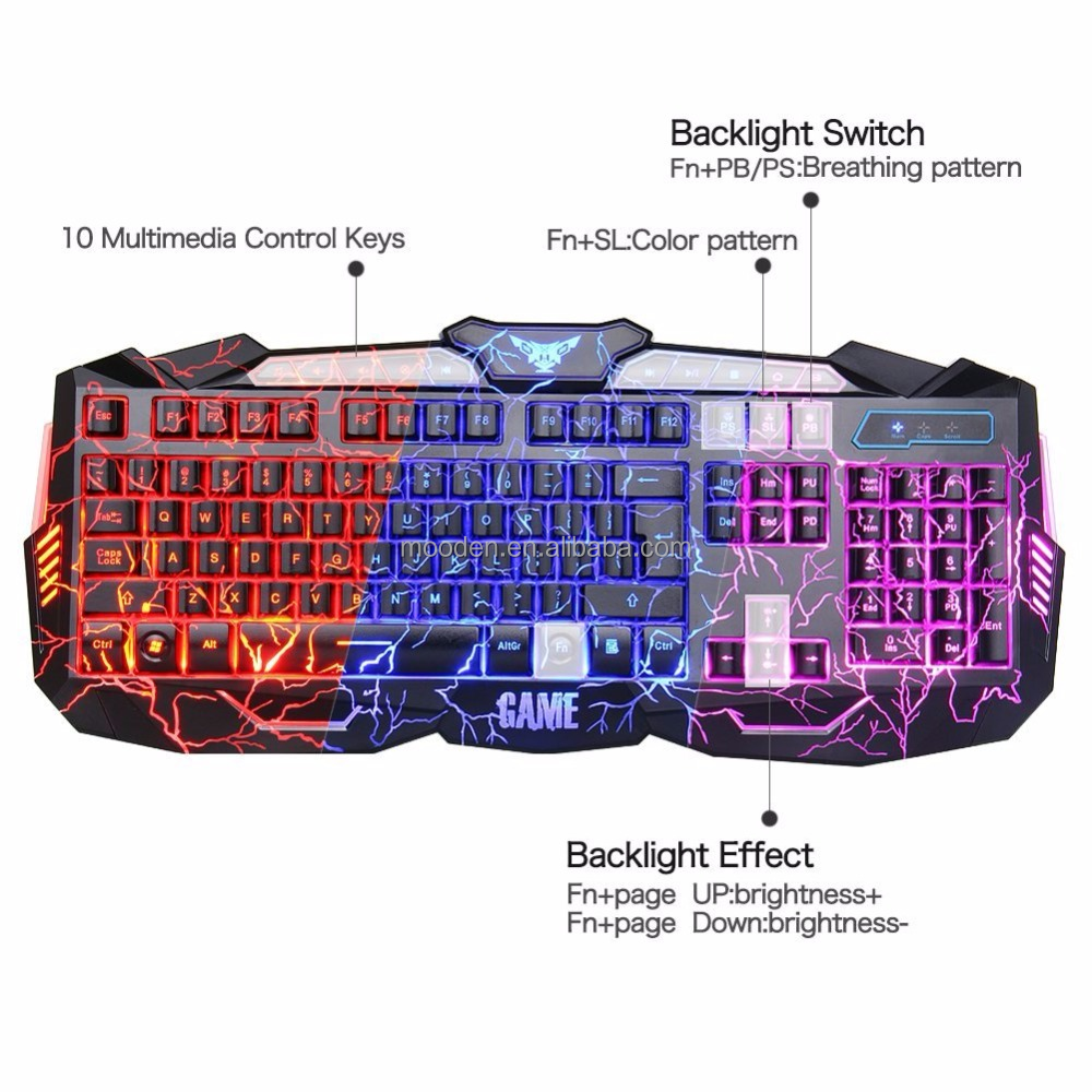 J Tri-Color Wired Keyboard Mouse Combo V100 Gaming Crack Keyboards 104 Keys With Gaming Keyboard Mouse Sets