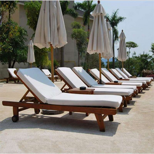 Antique outdoor furniture folding cushion zero gravity wooden rattan beach sun lounger