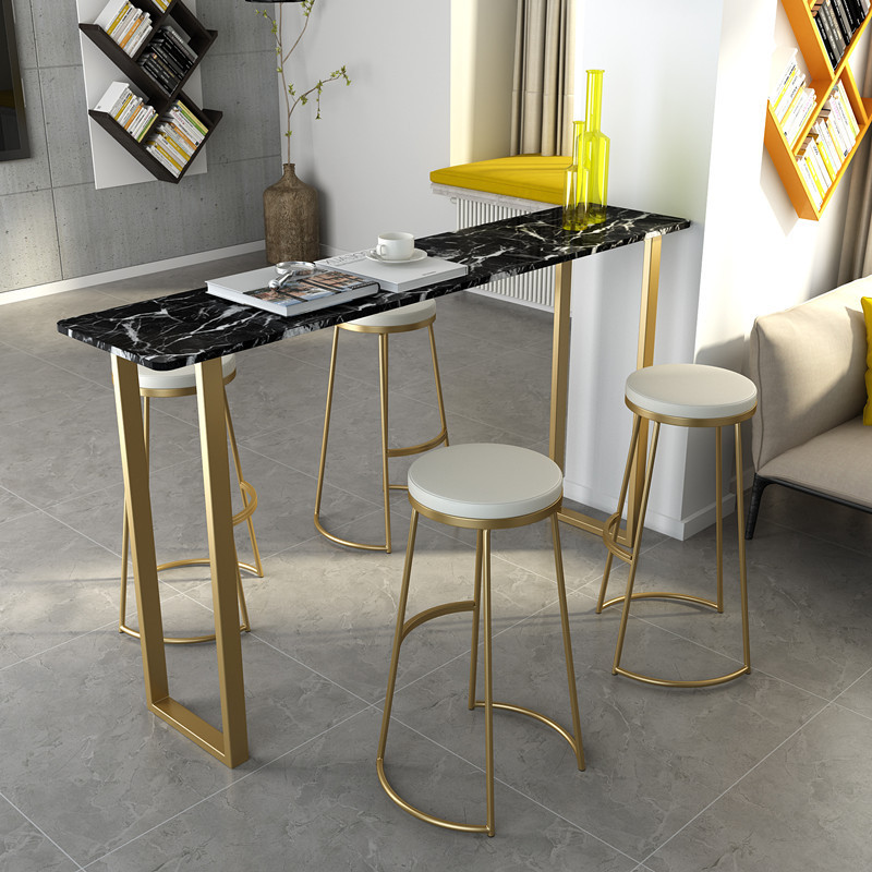 Modern custom milk shop cafe bistro strip gold metal high marble bar table